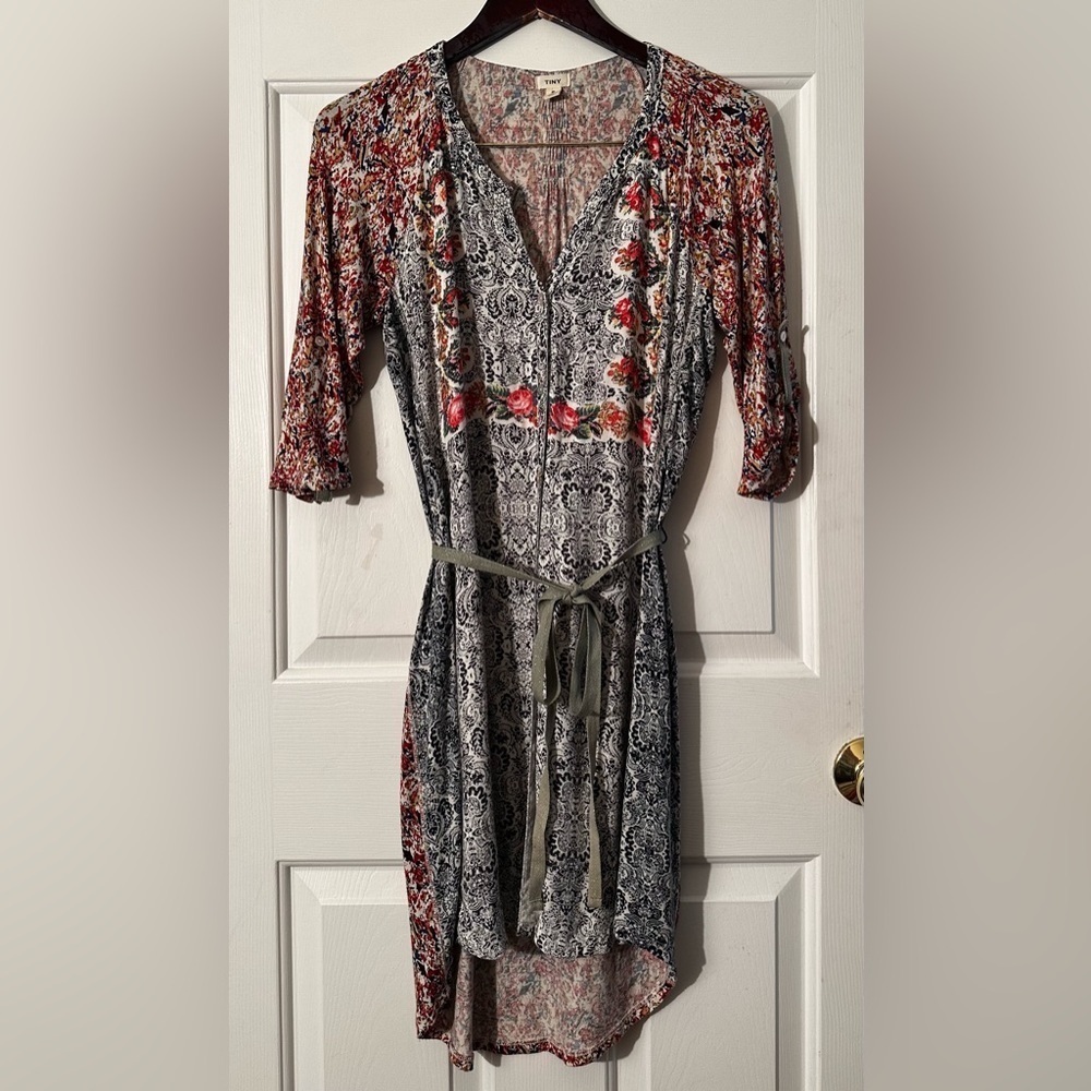 TINY Anthropologie S Perenne Lightweight Shirt Dress Tencel Silk Roll Tab Sleev - Picture 3 of 16